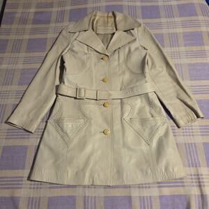 Vintage 70s Leda Spain By Gropper Leather Coat Jacket Size 10 Belted Groovy